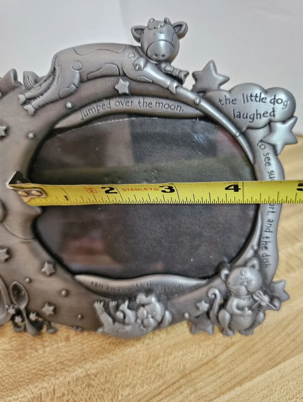 Vintage Hey Diddle Diddle Nursery Rhyme Pewter Finish 3.5x5 Photo Picture Frame